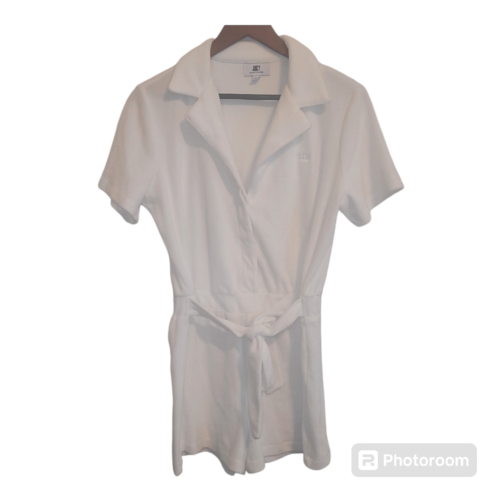 $72 New Juicy By Juicy Couture Womens White Terry Cloth Shorts Romper Medium
